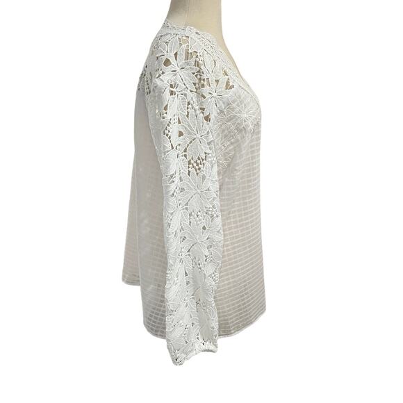 Chicos NWT Size 2 Womens Large Alabaster Floral Lace Sleeve Blouse MSRP $109 - Picture 4 of 7